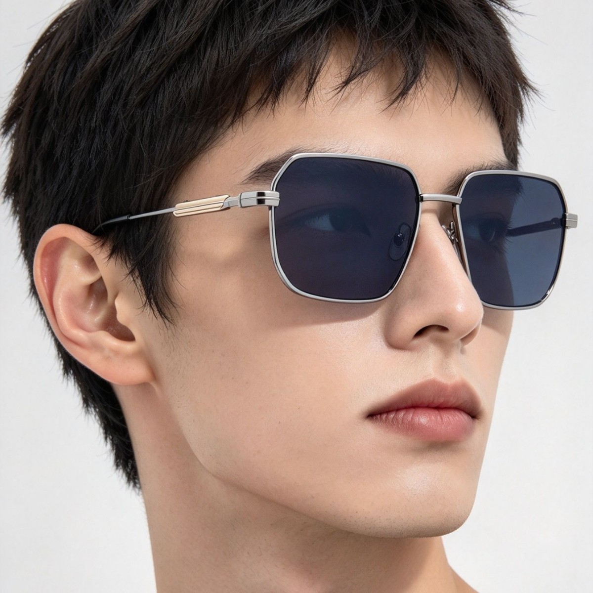Square-framed metal sunglasses for men and women are fashionable and trendy business glasses with side decoration and temple decoration. They are retro and personalized sunglasses