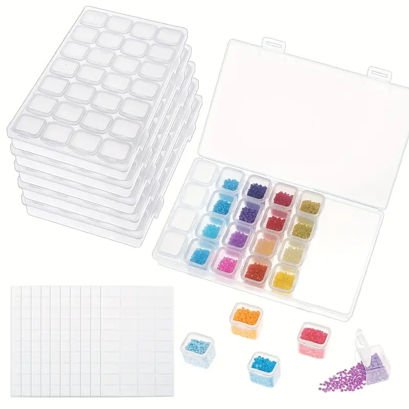 The manufacturer has 28-compartment flip-top transparent plastic box rectangular diamond painting jewelry cross-border storage box in stock Item Picture