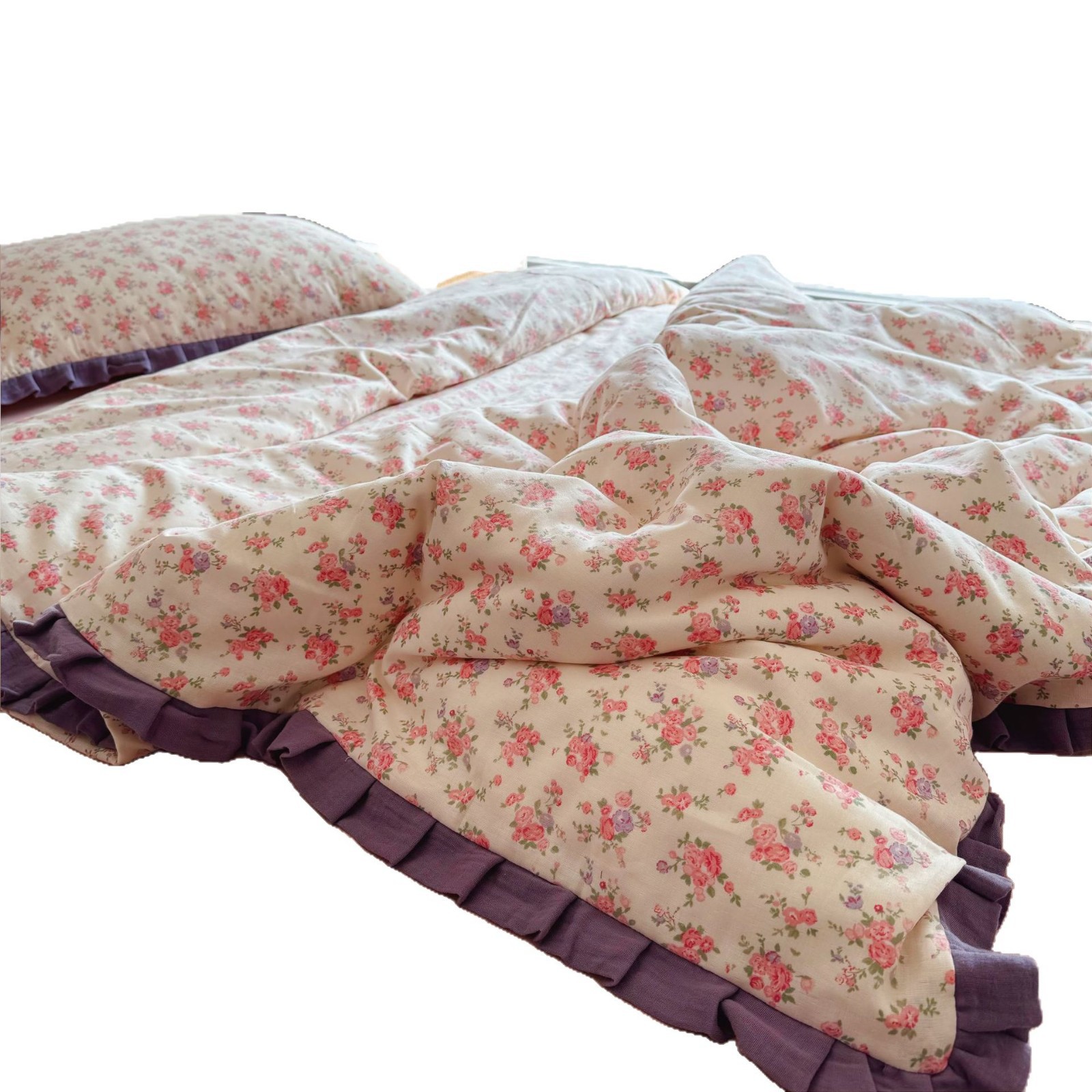 Double-layer gauze YU~A class mother and baby grade double-layer gauze four-piece set, French-style girlish all-cotton dormitory Item Picture