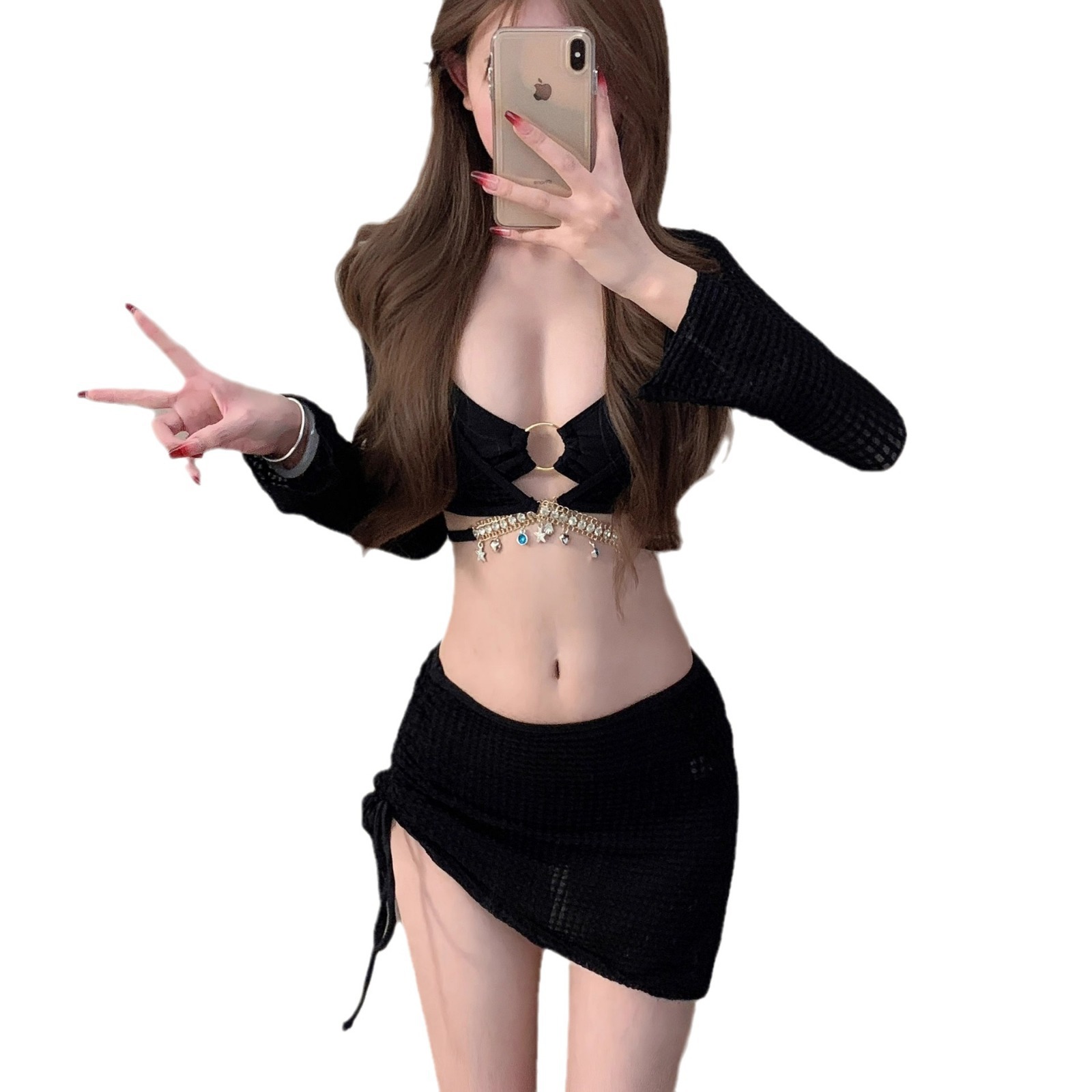 Cross-border swimming swimwear, women's high-end bikini four-piece set, Bikini sexy long-sleeved sun protection hot spring swimwear for export -125013 Item Picture