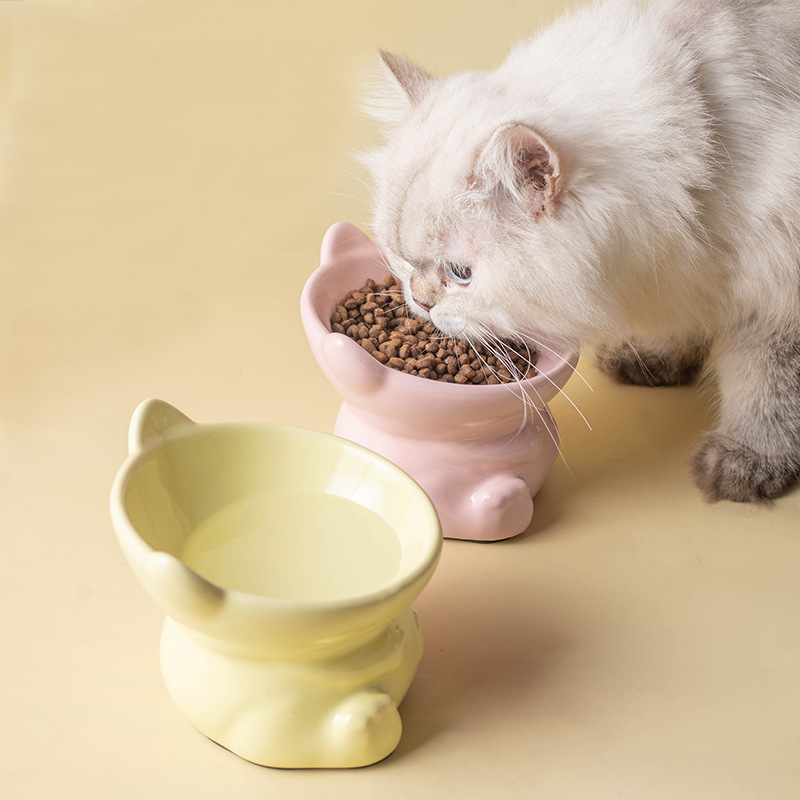 Ceramic cat food bowls, dog bowls, water bowls, food bowls, cat supplies, cervical vertebrae protection double bowls, cartoon cute pet bowls wholesale details Picture