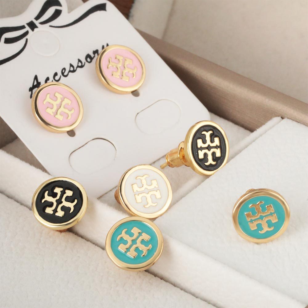 Honglu Cross-border Supply, new round oil-dripping stud earrings with copper plating and real gold, simple and elegant girls' earrings full figure