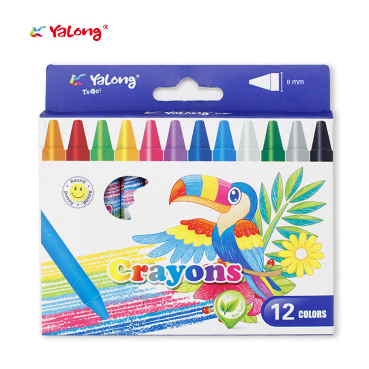 Yalong Cross-border Bestseller 12-color 0.8mm round stick non-toxic crayon set for children, drawing and learning palm wax for kids