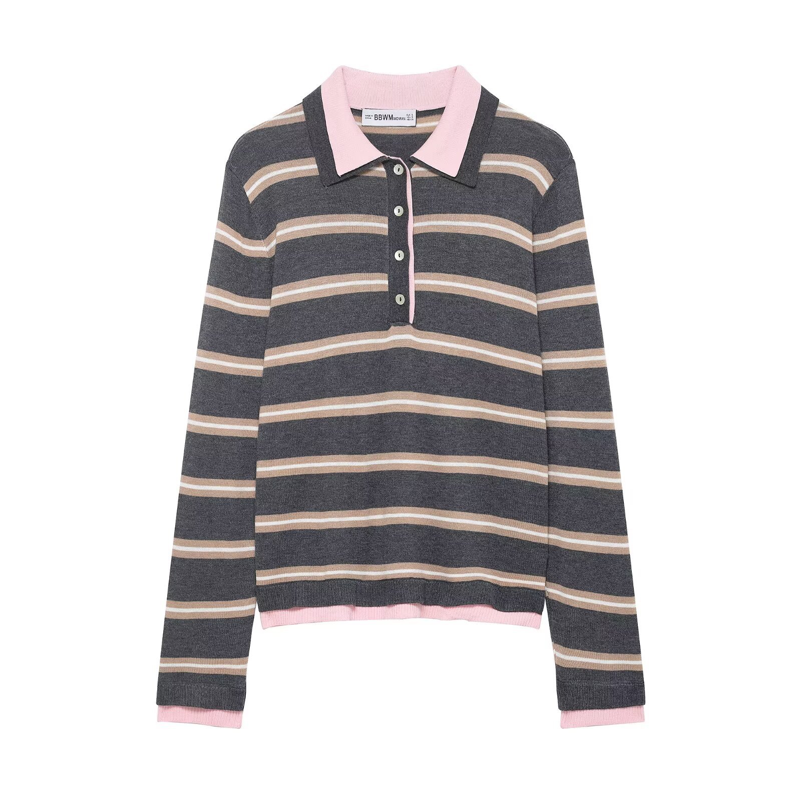 ZARW自制通勤简约拼接条纹POLO领针织衫百搭欧美风春秋款新品女装