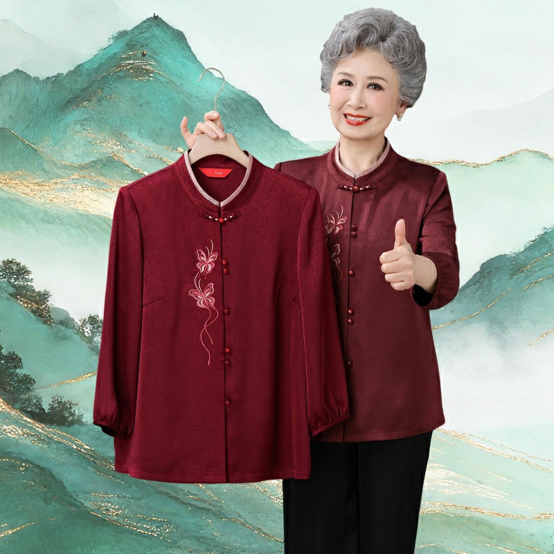 New Chinese-style women's clothing for the elderly, summer shirts for mothers, senior tops, new Chinese-style shirts for grandmothers, and stylish sets