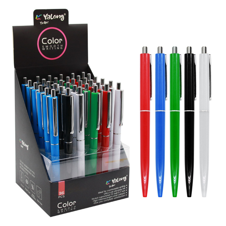 Yalong Cross-border best-selling colored pen barrel 0.7mm press medium oil pen ballpoint pen with blue ink