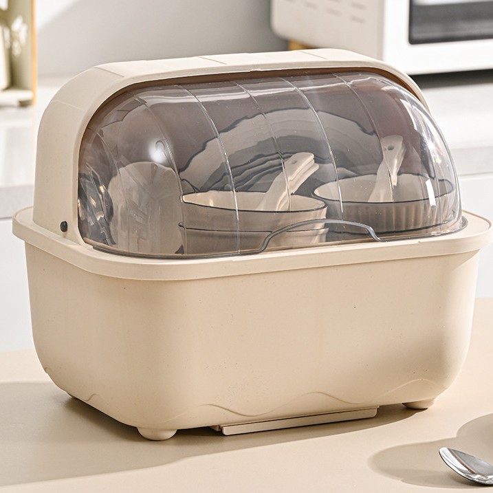 New cream-colored bowl and chopstick storage box, dish storage rack, kitchen multi-functional covered draining rack, bowl cabinet