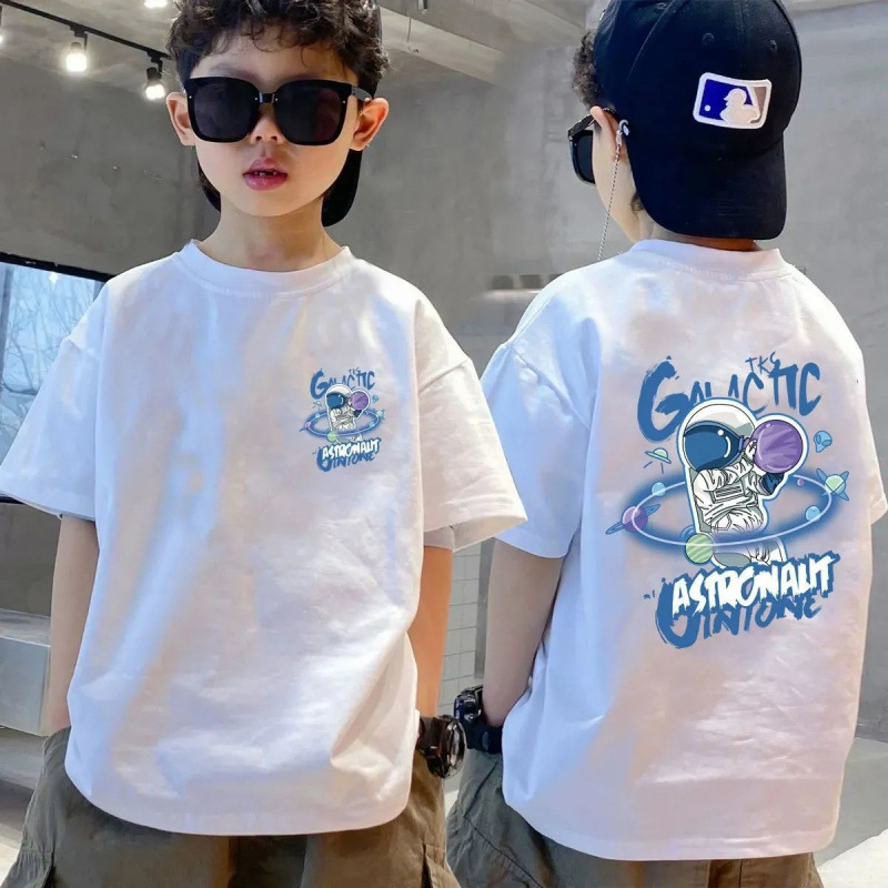 Pure cotton children's clothing for boys, half-sleeved T-shirt, loose short-sleeved, summer for boys and middle-aged children, stylish summer wear with Korean print on ins