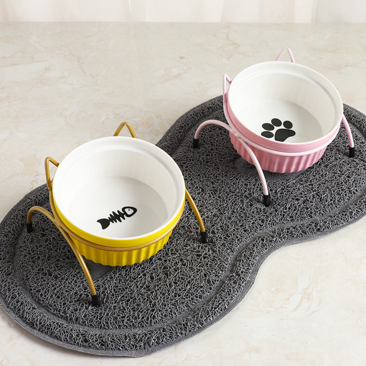 Wow custom-made ceramic bowls, water bowls with bowl stands, iron stands, cat bowls to protect the cervical vertebrae, cat food bowls, cat food basins, pet bowls details Picture