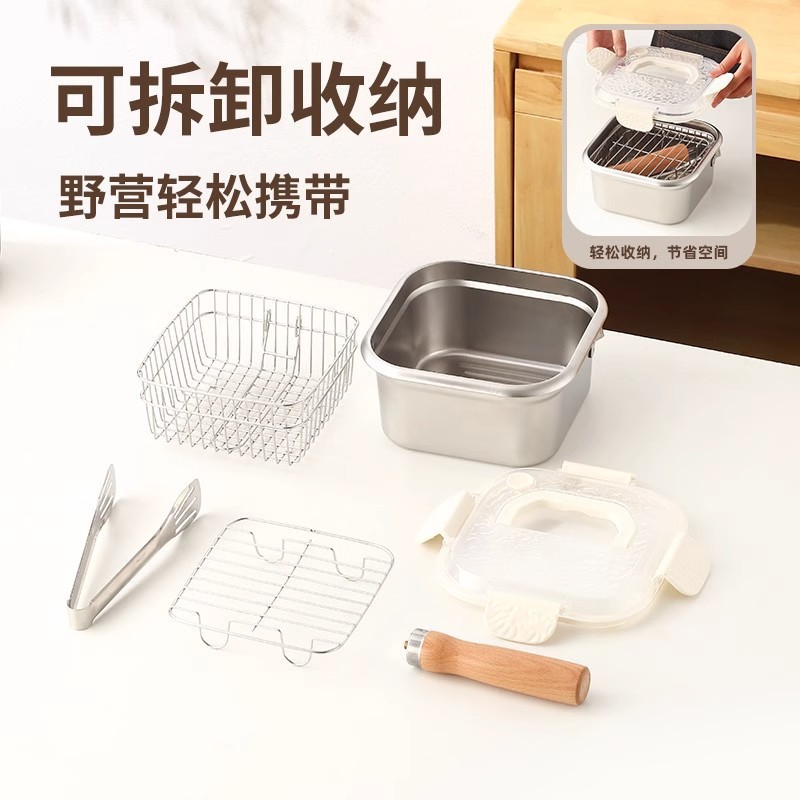 Cross-border Japanese stainless steel square deep fryer, household milk pot, noodle cooking pot, outdoor portable tempura deep fryer consignment Specification image