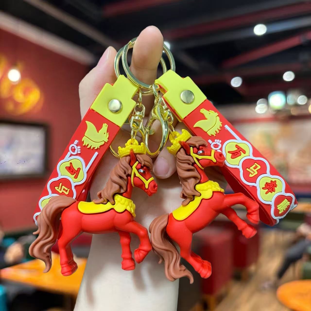 Horse Year zodiac horse figurine keychain pendant, cartoon PVC soft rubber zodiac year gift bag pendant, mascot details Picture