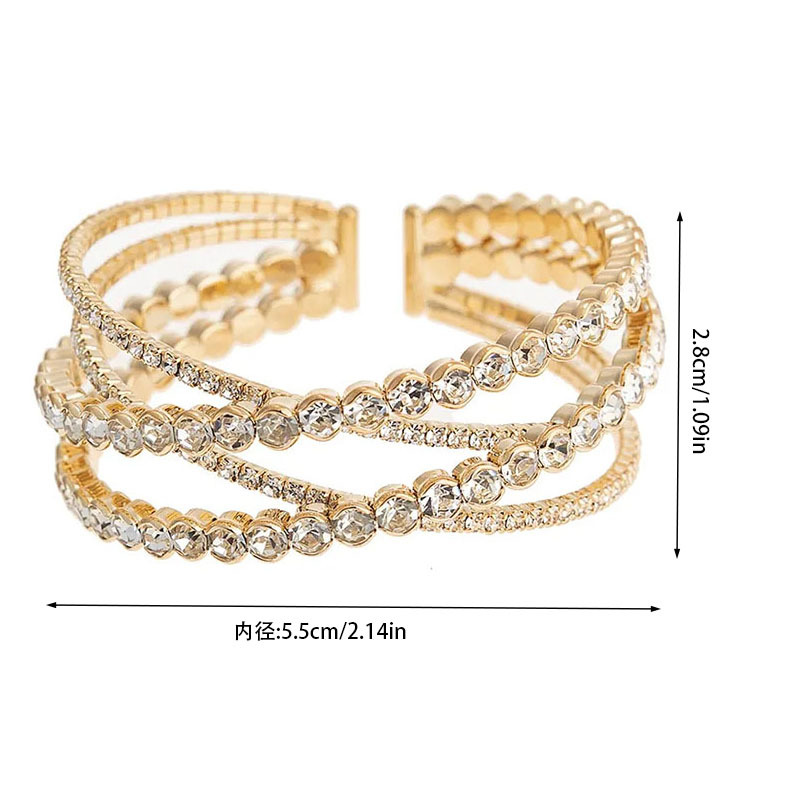 Super dazzling diamond claw chain bracelet for party gatherings, 2-row gold coin claw cross opening bracelet, 4-row and 6-row multi-layer jewelry, popular water diamond jewelry from Europe and America cross-border Specification image