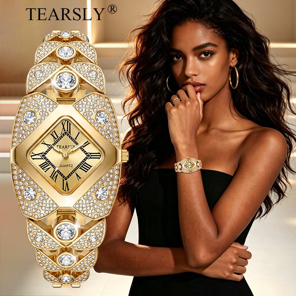 Cross-border best-selling full-diamond diamond-shaped women's watches, export quartz women's watches, retro bracelet style wristwatches, custom wholesale