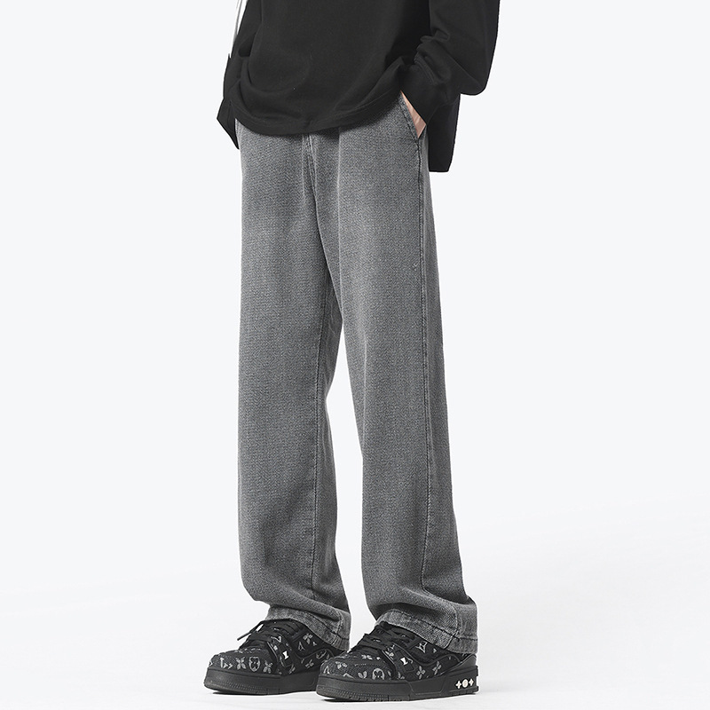 Retro and nostalgic, washable, straight-leg, loose, irregular-shaped, loose cotton casual long pants and jeans for men in 2025