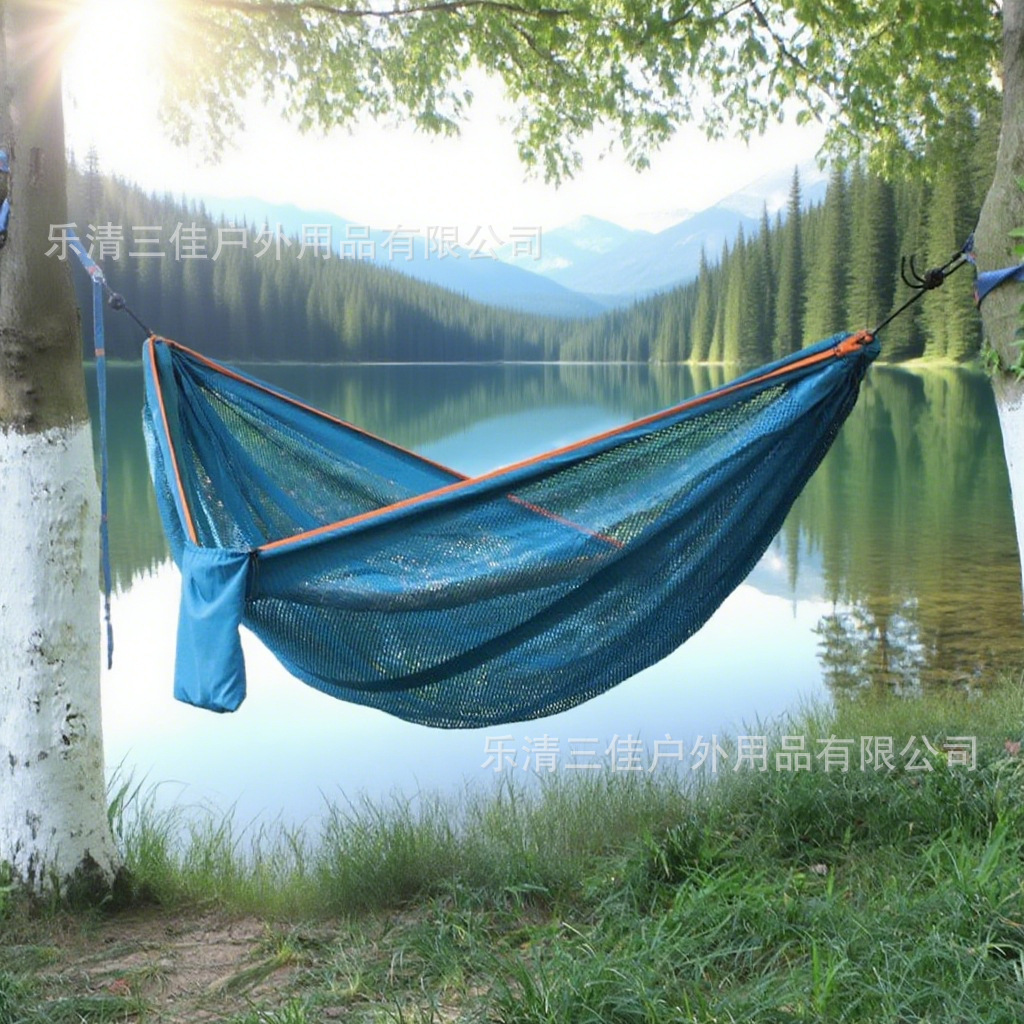 2025 Cross-border Summer Ice Silk Hammock Outdoor Camping and Leisure Anti-rollover Hammock Indoor and Outdoor double Outdoor autumn details Picture