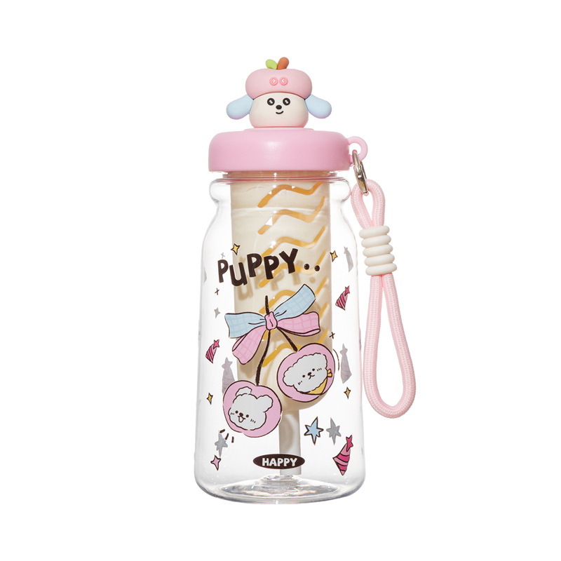 Student soft and cute puppy water cup 2026 Summer new plastic cup, girls' high school appearance level cute straw cup, special for school Item Picture