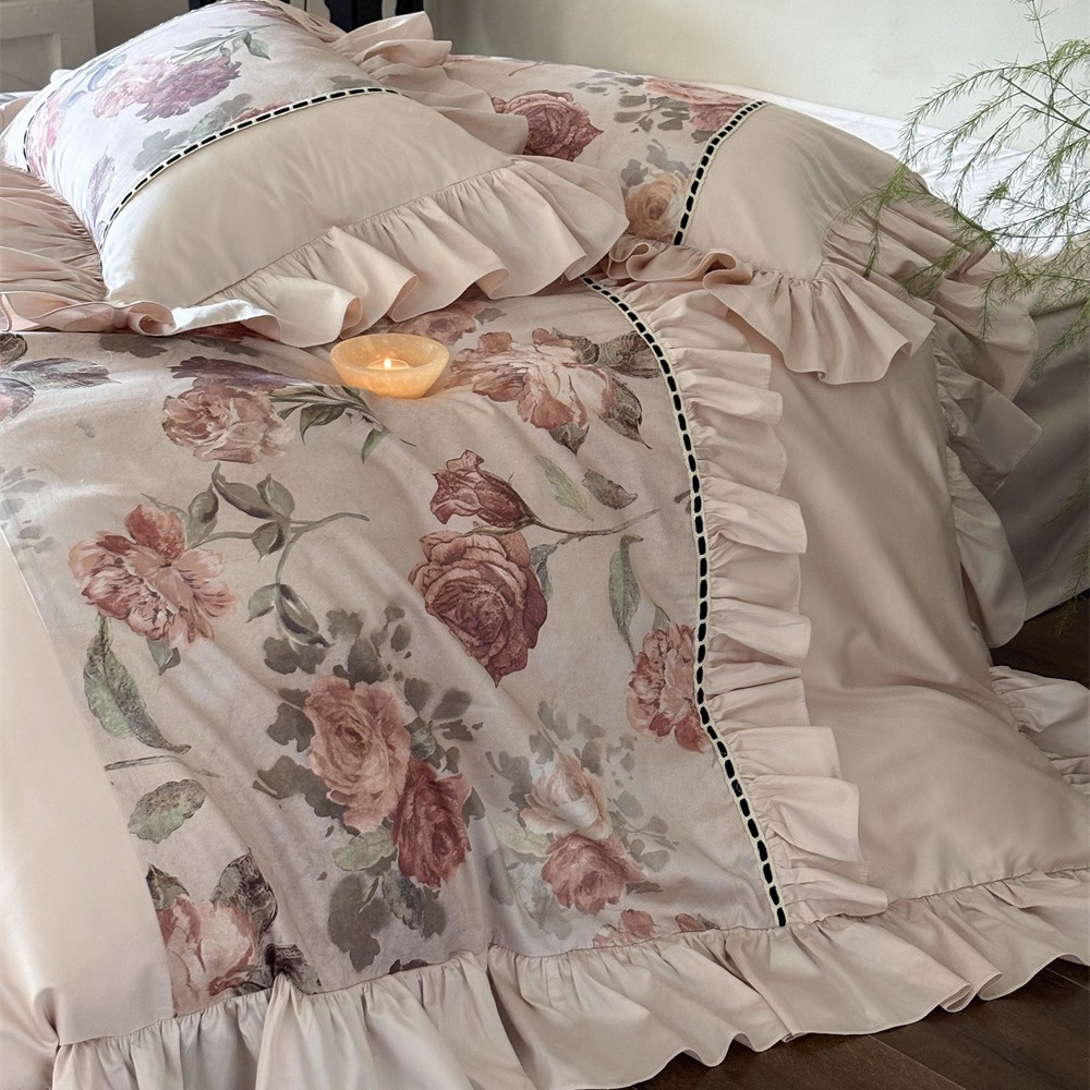 French-style romantic Australian cotton four-piece set, all-cotton rose digital printed quilt cover, soft bedding Application Scenario