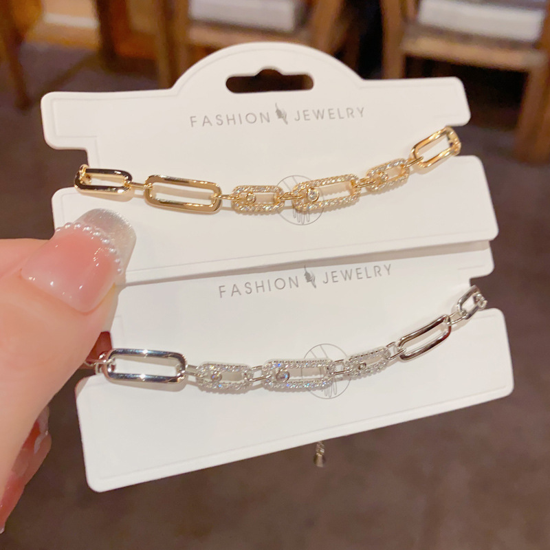 Moda transfronteriza moda ligera extravagancia con diamantes anillos de cadena geométrica pulsera de nicho temperamento diseño único sentido versátil pulsera superflash para mujeres