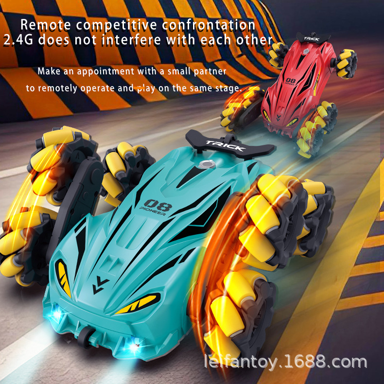 New six-wheel swing arm side vehicle, spray drift stunt remote control car, colorful music and light car, children's toy details Picture