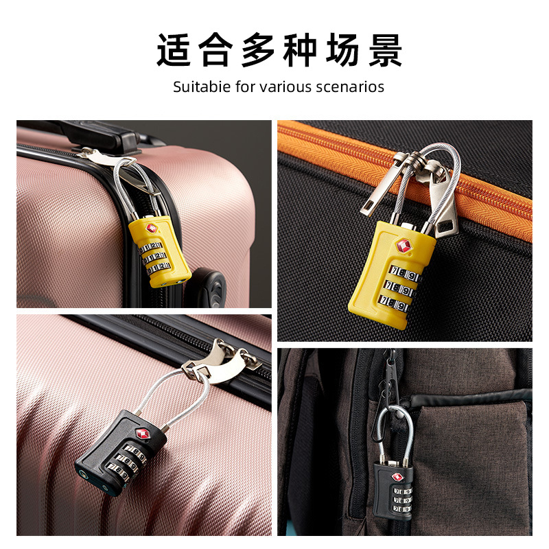 Customs lock, travel luggage, storage cabinet, gym, color-matched steel wire rope, TSA customs password padlock, combination lock Specification image