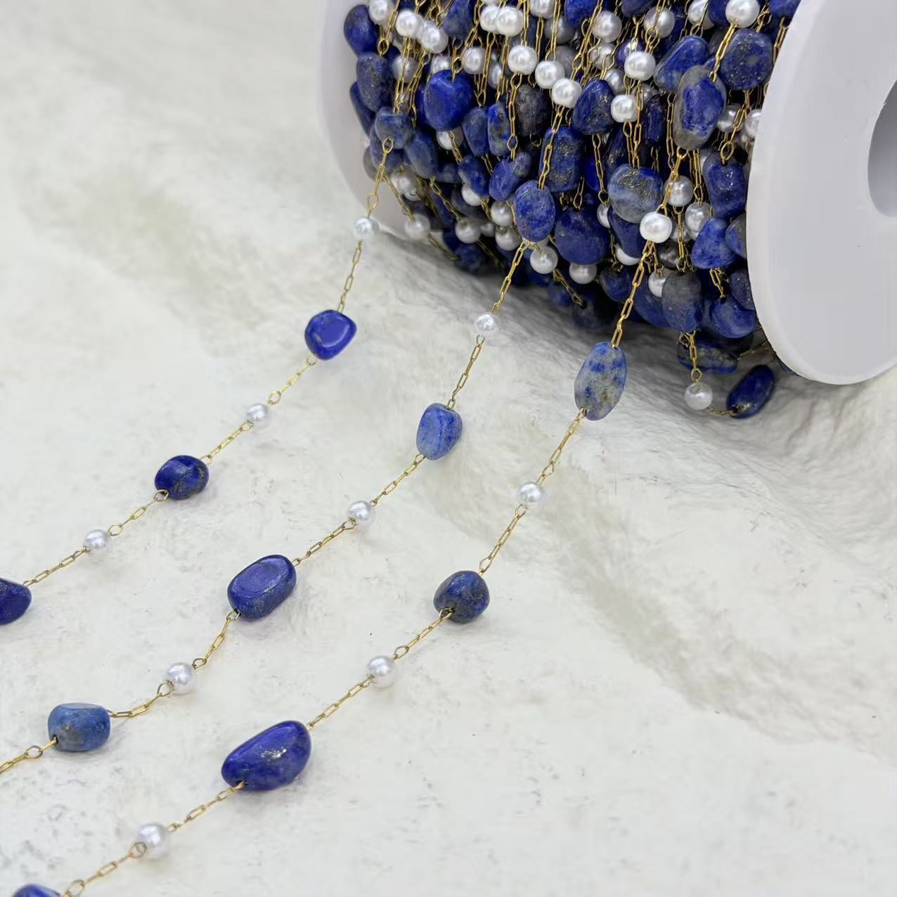 Crossover nuevo lapislázuli con forma cadena de perlas cadena semiacabada collar pulsera hecho a mano accesorios venta al por mayor