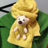 Detachable pocket Kawaii Bear scarf, cute and sweet Korean version woolen knitted scarf for girls, warm for students in autumn and winter details Picture