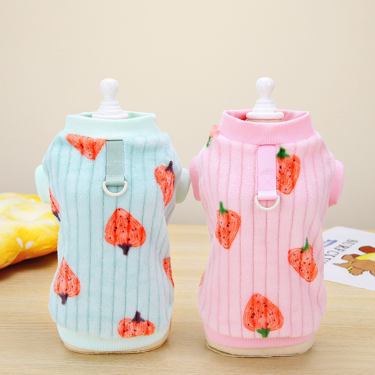 Pet clothing, cat clothes, cat cotton vests, little blue cat clothing for autumn and winter, new 2023 strawberry fleece jackets Specification image