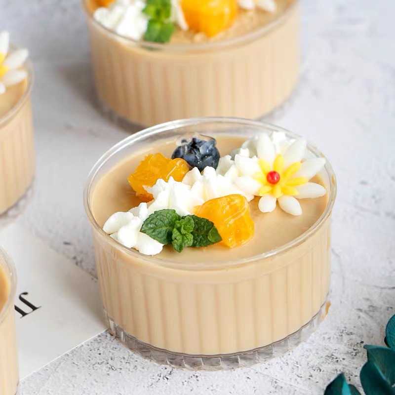 Disposable dessert cups, transparent striped cups, mousse cups, wooden shavings with LIDS, creative jelly pudding dessert Internet celebrity cups Item Picture