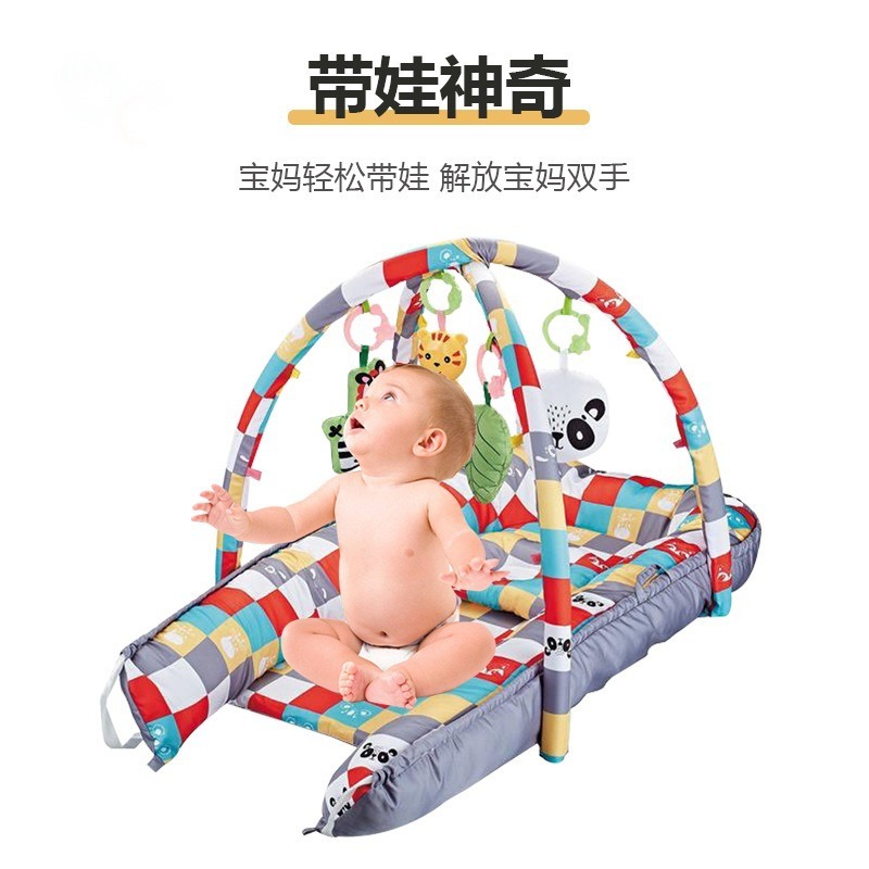 Cross-border four-in-one baby crawling mat, new baby bed in bed, play blanket, fitness frame, early education bell with music, baby bed Item Picture