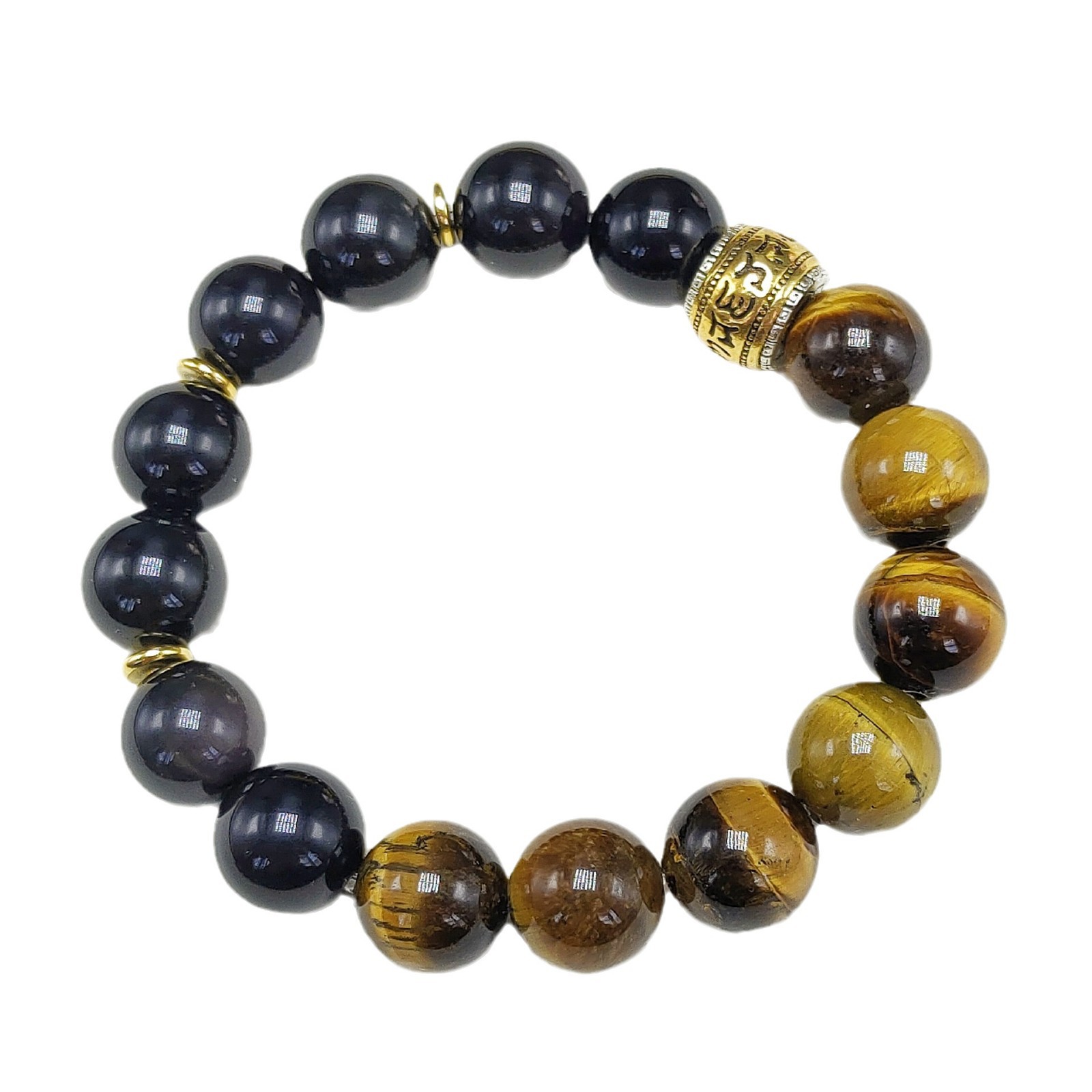 Men's natural obsidian tiger's eye stone bracelet, six-character maxim men's bracelet, cultural and artistic jewelry Item Picture