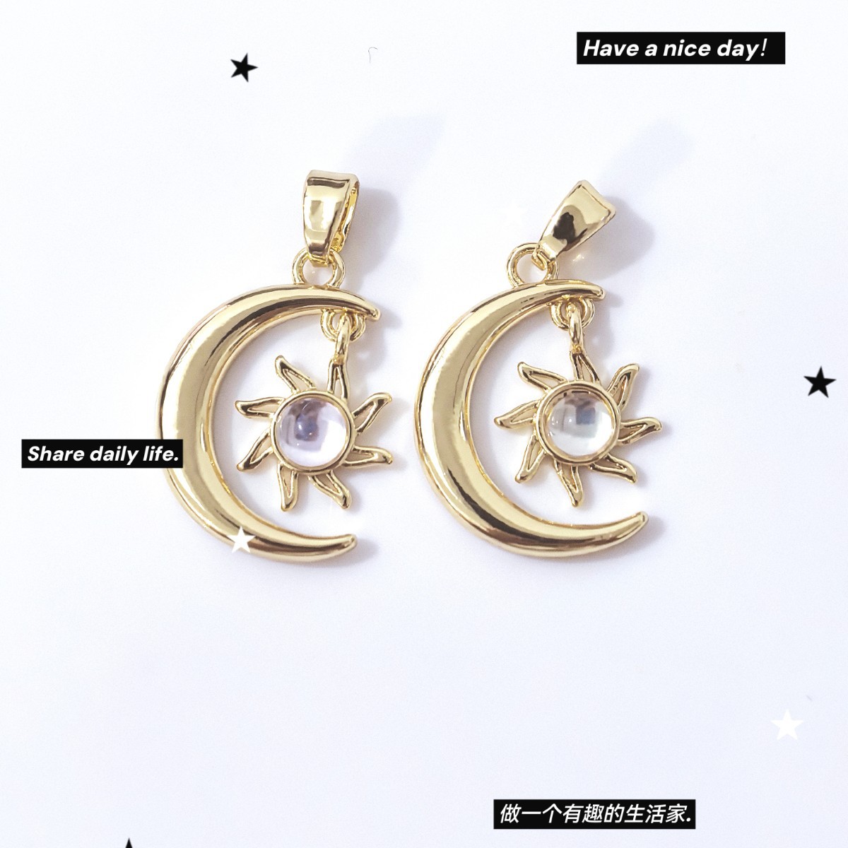 耳环饰品小挂件行星爱心玫瑰月亮蝴蝶结diy手链项链饰品吊坠配件