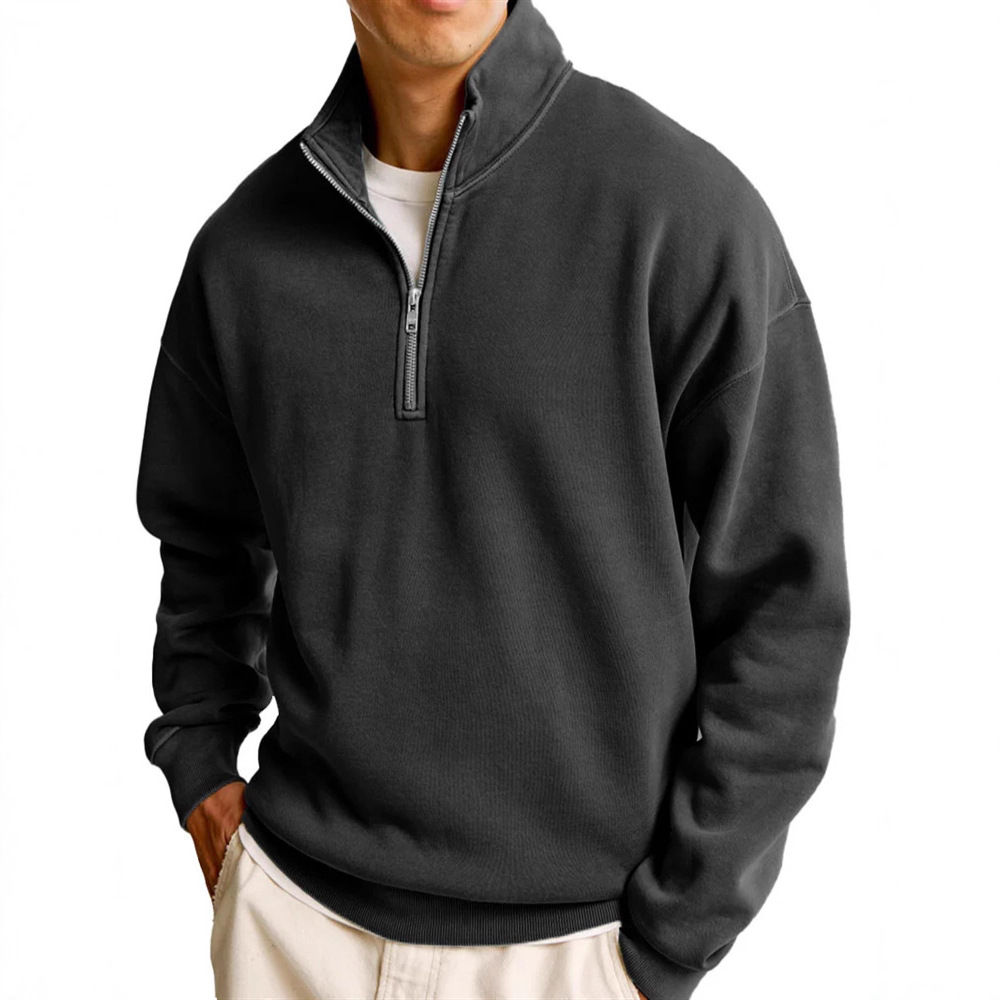 2026 New cross-border Amazon men's versatile sweatshirt, fashionable and casual half-zipper stand-up collar long-sleeved sweatshirt for men full figure