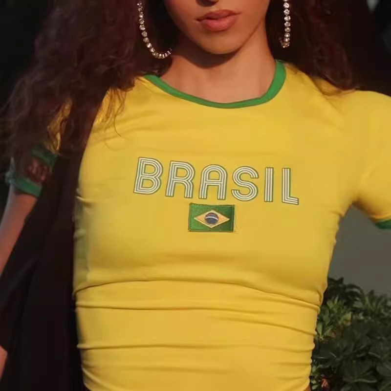 Cross-border short, figure-hugging letter-shaped European and American top Y2K women's summer T-shirt Crop top sexy streetwear Application Scenario