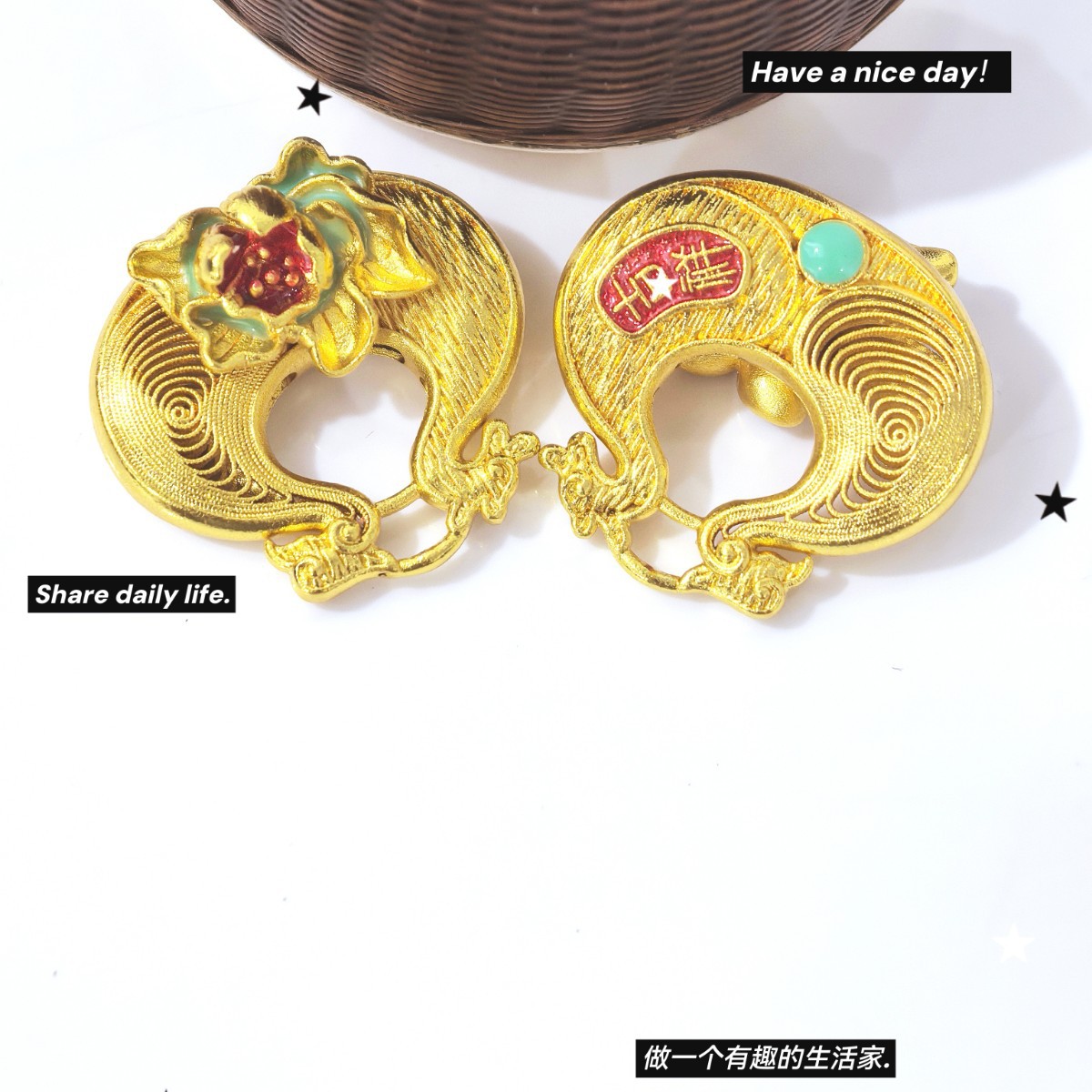 古法金平安金莲吊坠烧蓝镂空饰品配饰手工diy项链吊坠产品图