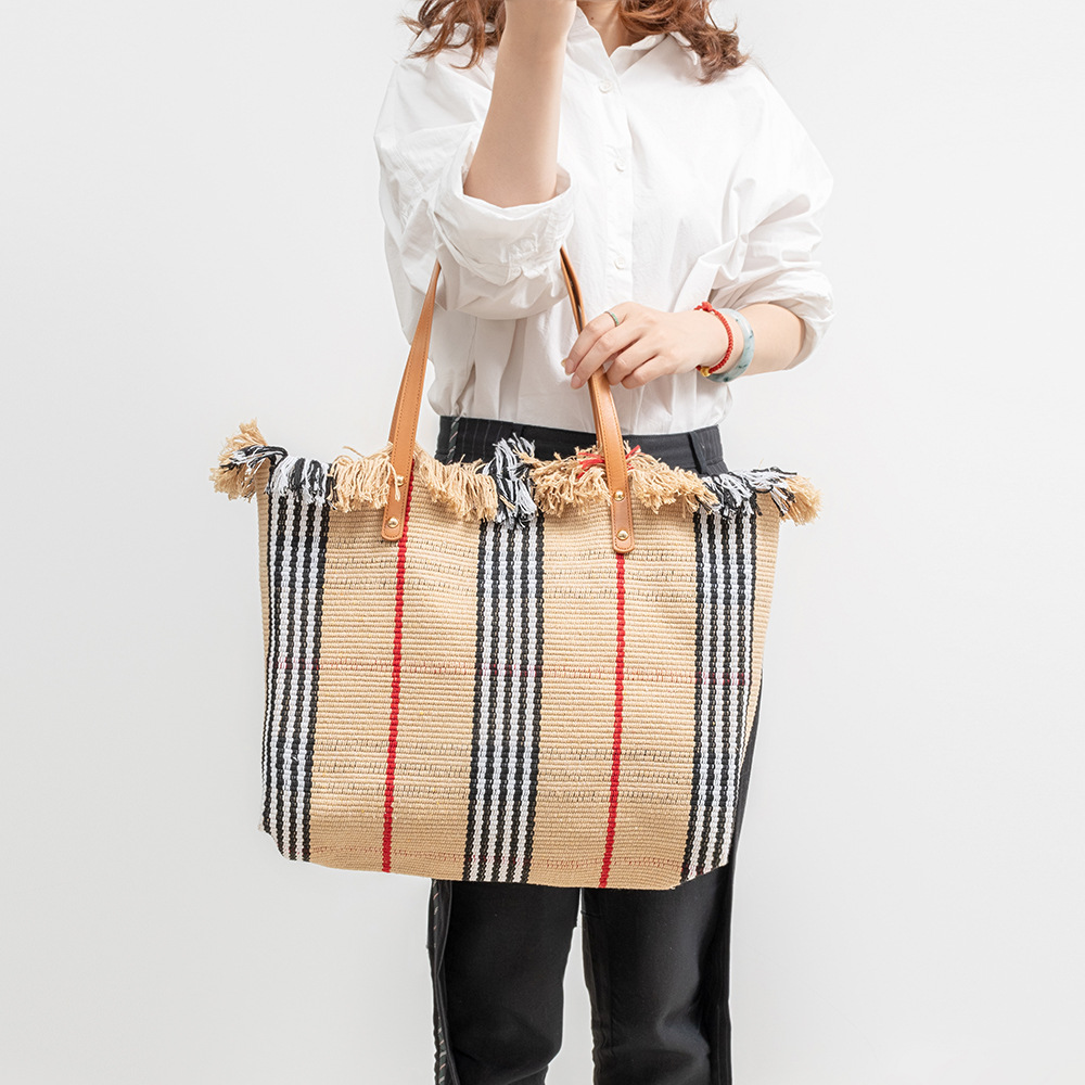 Cross-Border Canvas Bag, Large-Capacity Canvas Tote Bag, Women's Single-Shoulder Bag, New Beach Bag, Fringed Embroidery, Niche Design Women's Bag, Single-Shoulder Tote Bag, Canvas Bag details Picture