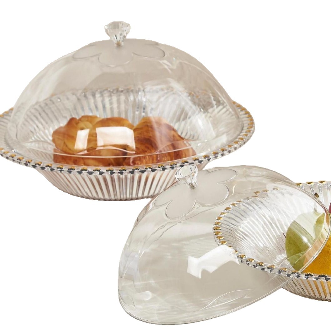 Covered bread plate, fruit plate, home living room coffee table, snack plate, heart-shaped gold edge new desktop storage Item Picture