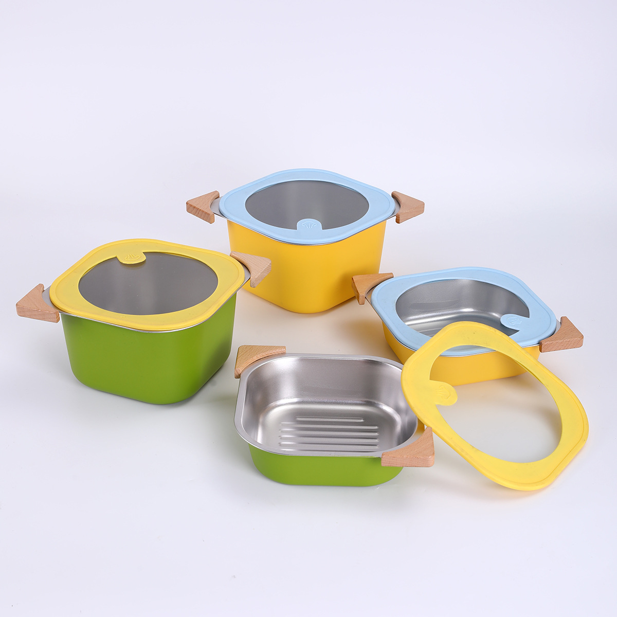 Fábrica de suministro directo cuadrado acero inoxidable olla con color antiplanchado doble oído olla de regalo de comercio exterior puede ser logotipo personalizado