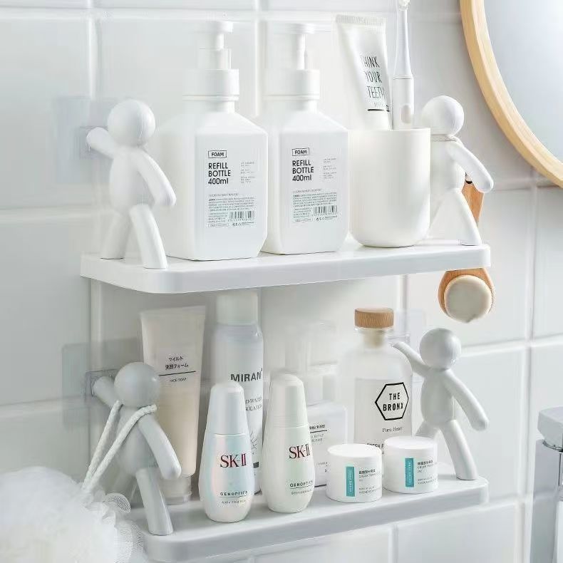 Small person storage rack, bathroom and kitchen storage rack, home bathroom adhesive strong wall hanging rack without drilling Application Scenario