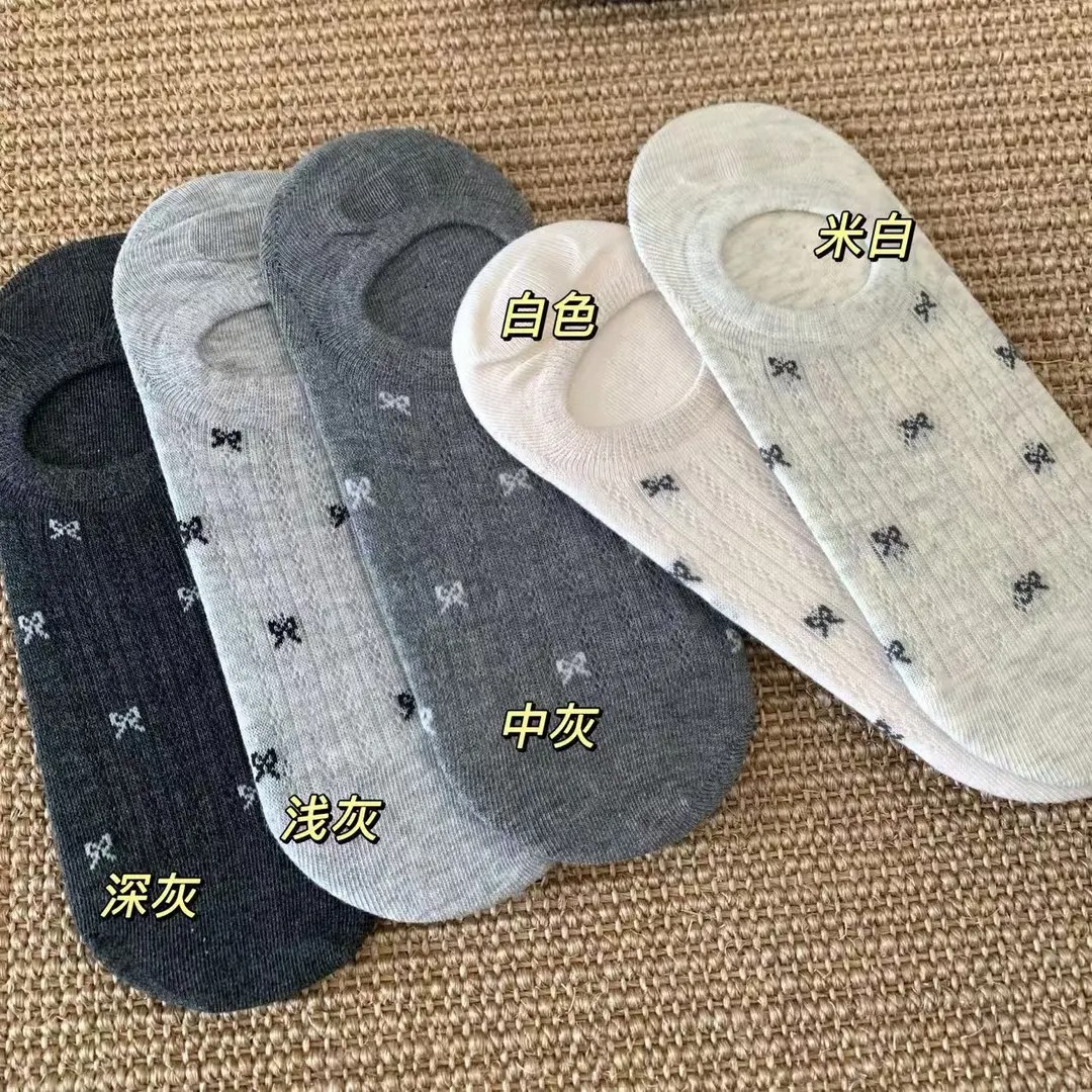 Bow shallow-mouth boat socks, summer thin invisible socks, women's short cotton socks, Korean Dongdaemun trendy socks, ins style. Item Picture