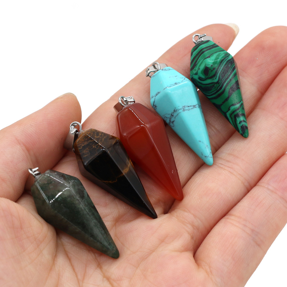 Exquisite natural stone conical semi-precious stone pendant for DIY jewelry necklace accessories, handcrafted wholesale Item Picture