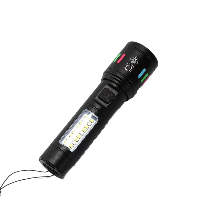 Cross-border outdoor flashlight, multi-functional telescopic zoom lighting, strong light flashlight, high-power white laser work side light Item Picture