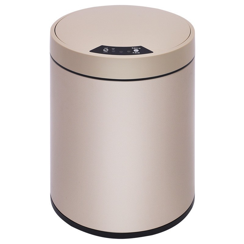 Stainless steel smart trash can with automatic sensing function for living room, office and home use. The kicking bucket can be used for gift storage with intelligent sensing