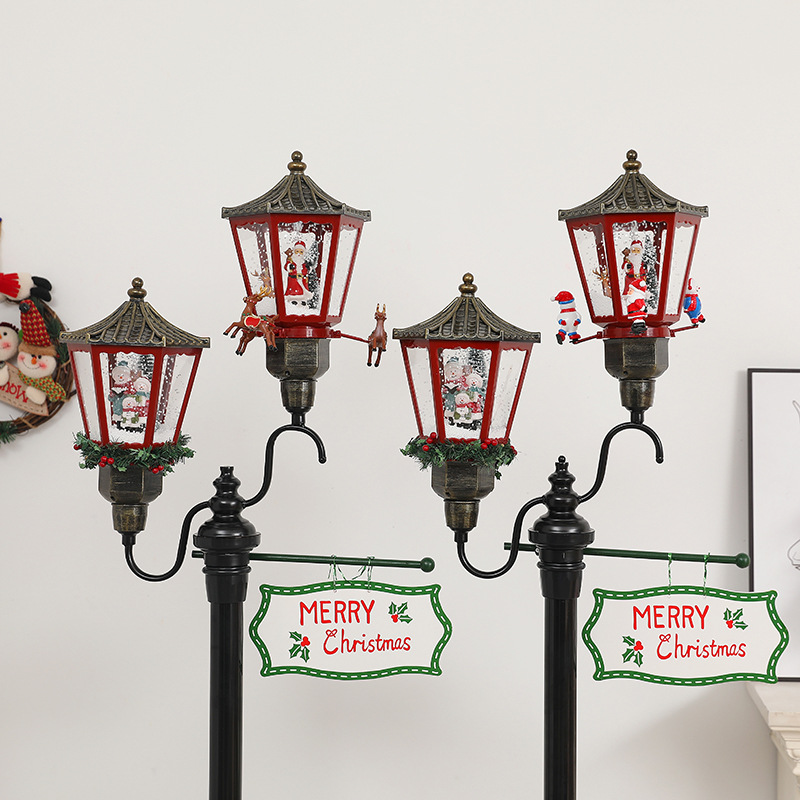 Christmas street lamps, ironwork floor-standing wind lanterns, European retro garden snowfall lanterns, set props and decorations, retro snowfall lanterns details Picture