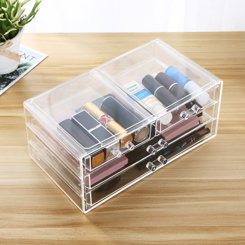 Factory direct sale of transparent four-compartment drawer-type cosmetic storage boxes, shelves, and cosmetic and skin care product storage boxes details Picture