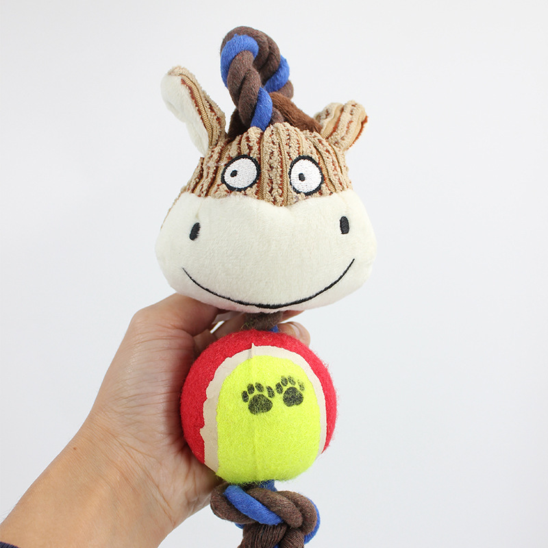 Ball-throwing pet, knot-throwing plush sound-making toy, large, medium and small dog chewing, grinding teeth and cleaning fun toy details Picture