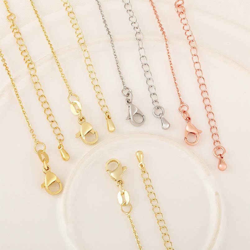 Honglu 18K gold O-shaped color-preserving tail chain extension chain lobster buckle water drop DIY necklace extension chain accessory details Picture