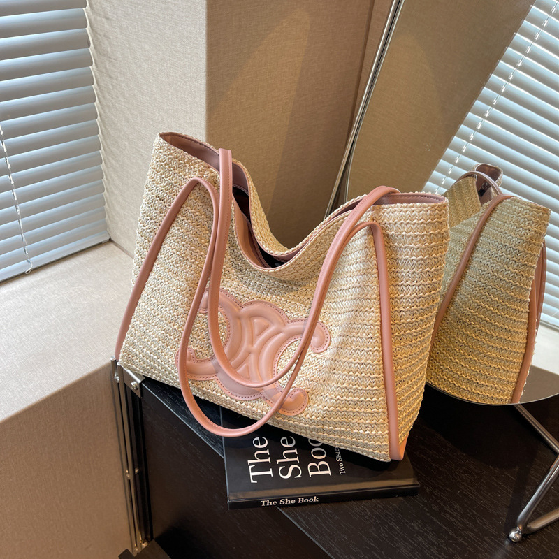 Cross-Border Straw Weaving Bags Are Now Available In Summer. Hand-Woven Vegetable Basket Bags, Vacation Beach Bags, Single-Shoulder Armpit Bags, Handbag Bags, And Hand-Woven Straw Weaving Bags details Picture
