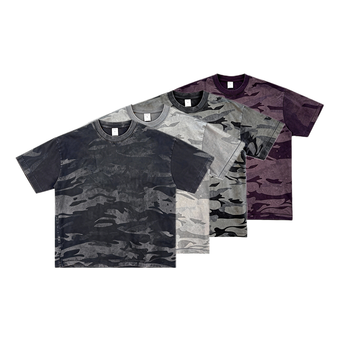 Camouflage floral washed short-sleeved men's trendy T-shirt, men's Korean-style casual half-sleeved clothing stock Item Picture