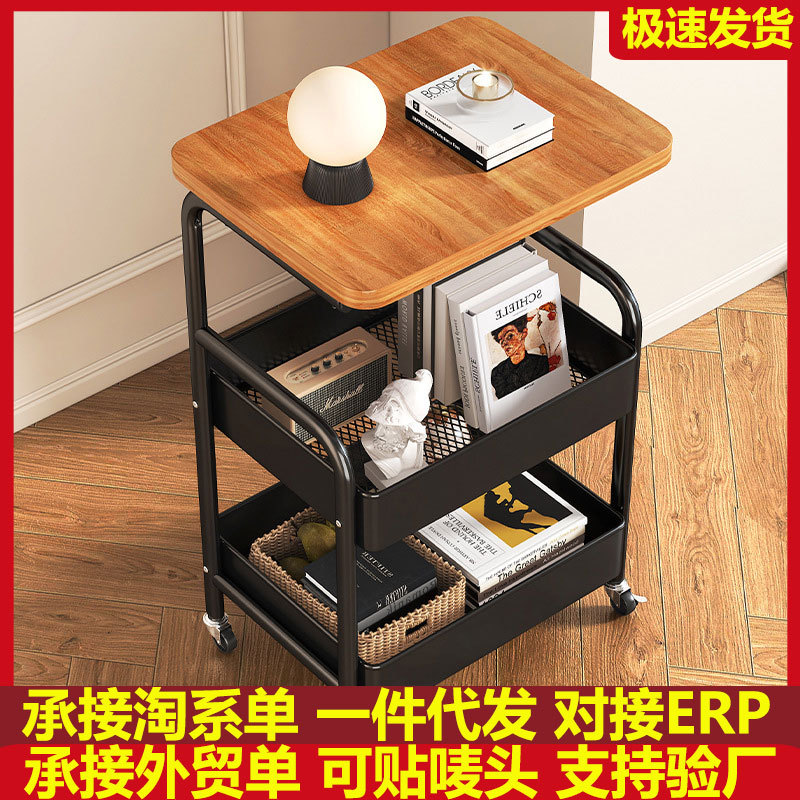 Chinese-style storage rack, movable trolley, book storage rack, home multi-layer schoolbag roller cabinet