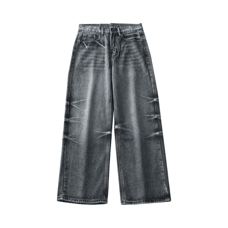 APO Men's Wear: New washed jeans for autumn and winter, stylish, cool, loose, straight American high street retro trousers Item Picture